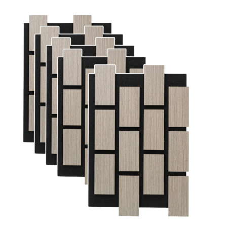 Set 5 Panouri riflaje acustice decorative, MDF si pasla, Naimeed D6776, 60x40x2.1cm, Gri [0]