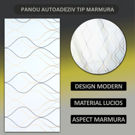 Set 6 panouri decorative autoadezive cu folie de aluminiu, efect marmura, suprafata acoperita 1.08 m², Naimeed D7110, 60x30 cm, Alb [6]