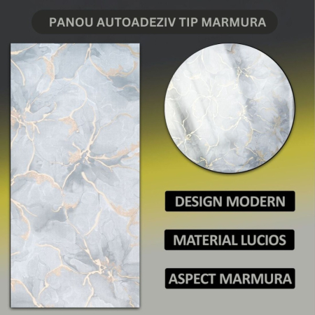 Set 6 panouri decorative autoadezive cu folie de aluminiu, efect marmura,  suprafata acoperita 1.08 m², Naimeed D7111, 60x30 cm, Gri [6]