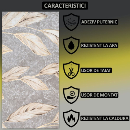 Set 6 panouri decorative autoadezive cu folie de aluminiu, efect marmura, suprafata acoperita 1.08 m², Naimeed D7114, 60x30 cm, Gri [5]