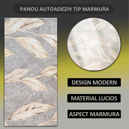 Set 6 panouri decorative autoadezive cu folie de aluminiu, efect marmura, suprafata acoperita 1.08 m², Naimeed D7114, 60x30 cm, Gri [6]