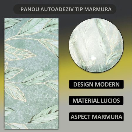 Set 6 panouri decorative autoadezive cu folie de aluminiu, efect marmura, suprafata acoperita 1.08 m², Naimeed D7115, 60x30 cm, Verde [7]