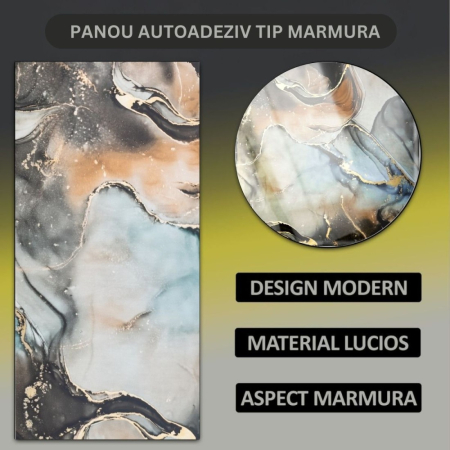 Set 6 panouri decorative autoadezive cu folie de aluminiu, efect marmura,  suprafata acoperita 1.08 m², Naimeed D7116, 60x30 cm, Multicolor [6]