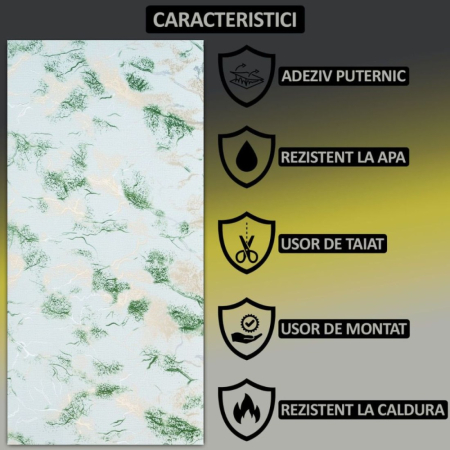Set 6 panouri decorative autoadezive cu folie de aluminiu, efect marmura, suprafata acoperita 1.08 m², Naimeed D7117, 60x30 cm, Verde [5]