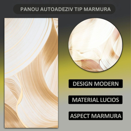 Set 6 panouri decorative autoadezive cu folie de aluminiu, efect marmura,  suprafata acoperita 1.08 m², Naimeed D7119, 60x30 cm, Crem [6]