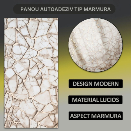 Set 6 panouri decorative autoadezive cu folie de aluminiu, efect marmura,  suprafata acoperita 1.08 m², Naimeed D7120, 60x30 cm, Bej [6]
