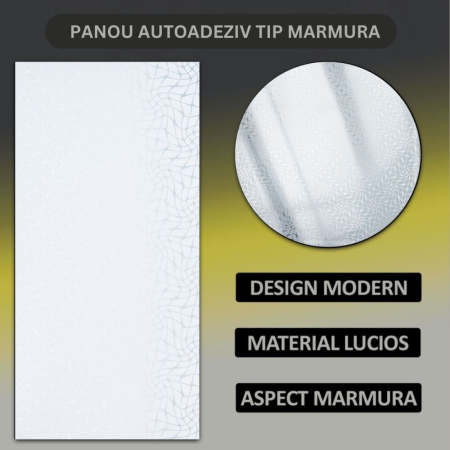 Set 6 panouri decorative autoadezive cu folie de aluminiu, efect marmura, suprafata acoperita 1.08 m², Naimeed D7121, 60x30 cm, Gri deschis [6]