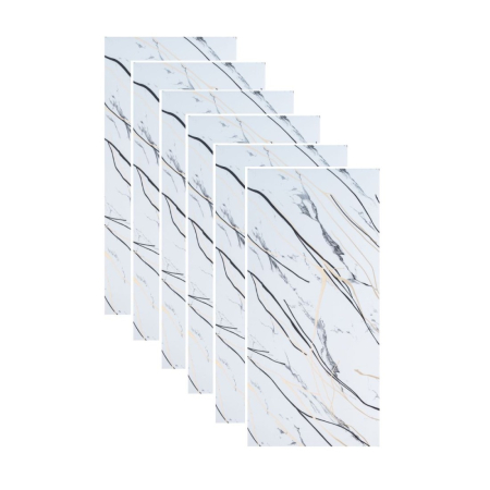 Panouri Decorative - Set 6 panouri decorative autoadezive cu folie de aluminiu, efect marmura, suprafata acoperita 1.08 m², Naimeed D7123, 60x30 cm, Gri deschis