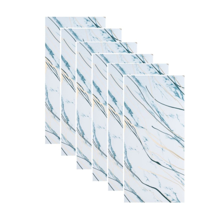 Panouri Decorative - Set 6 panouri decorative autoadezive cu folie de aluminiu, efect marmura,  suprafata acoperita 1.08 m², Naimeed D7125, 60x30 cm, Alb/Albastru