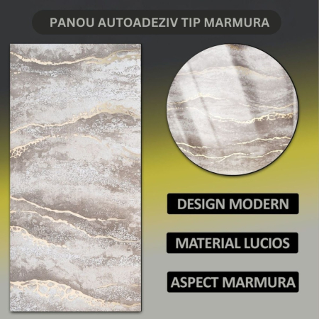 Set 6 panouri decorative autoadezive cu folie de aluminiu, efect marmura, suprafata acoperita 1.08 m², Naimeed D7128, 60x30 cm, Maro deschis [6]