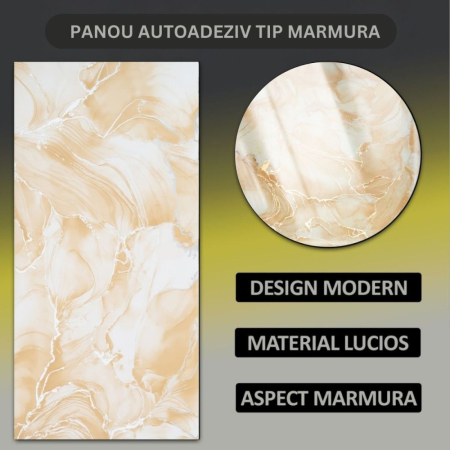 Set 6 panouri decorative autoadezive cu folie de aluminiu, efect marmura,  suprafata acoperita 1.08 m², Naimeed D7131, 60x30 cm, Crem [6]