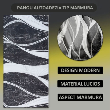 Set 6 panouri decorative autoadezive cu folie de aluminiu, efect marmura,  suprafata acoperita 1.08 m², Naimeed D7132, 60x30 cm, Negru [6]