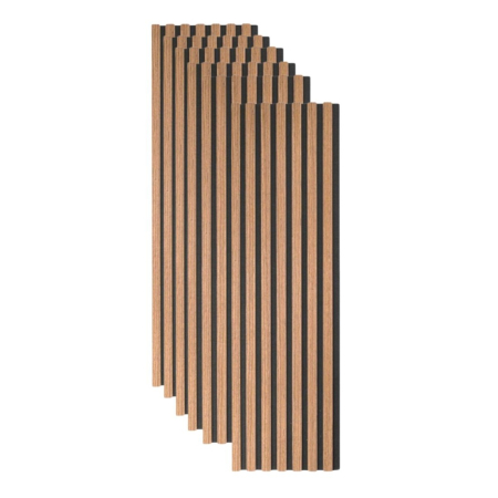Set 6 Panouri riflaj acustic decorativ, MDF si pasla, Naimeed D7100, 270x30x1.8cm, Stejar natur [0]