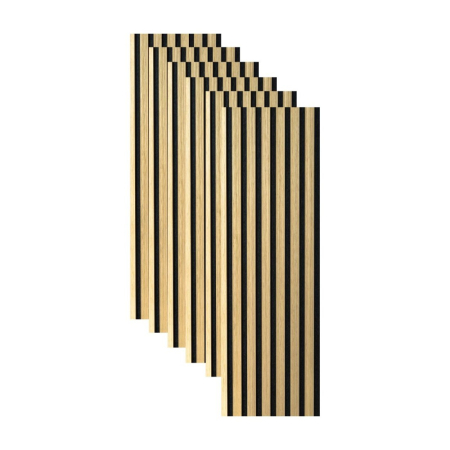Panouri Decorative - Set 6 Panouri riflaj acustic decorativ, MDF si pasla, Naimeed D7102, 270x30x1.8cm, Stejar deschis