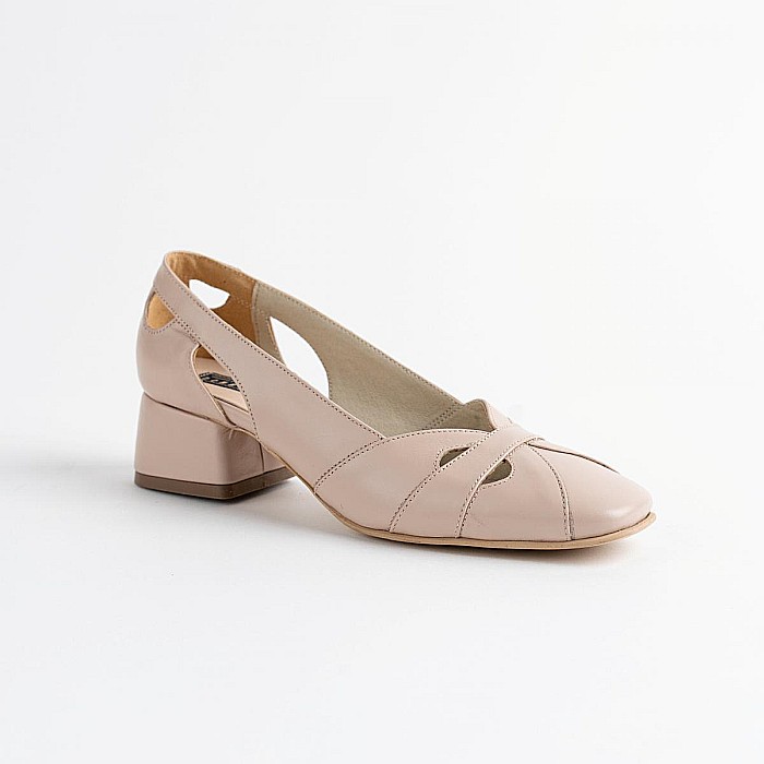 Pantofi eleganti din piele naturala perforata cu toc mediu DM 2539 [2]