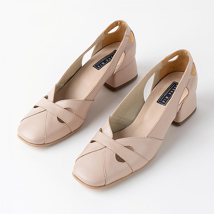 Pantofi eleganti din piele naturala perforata cu toc mediu DM 2539 [4]