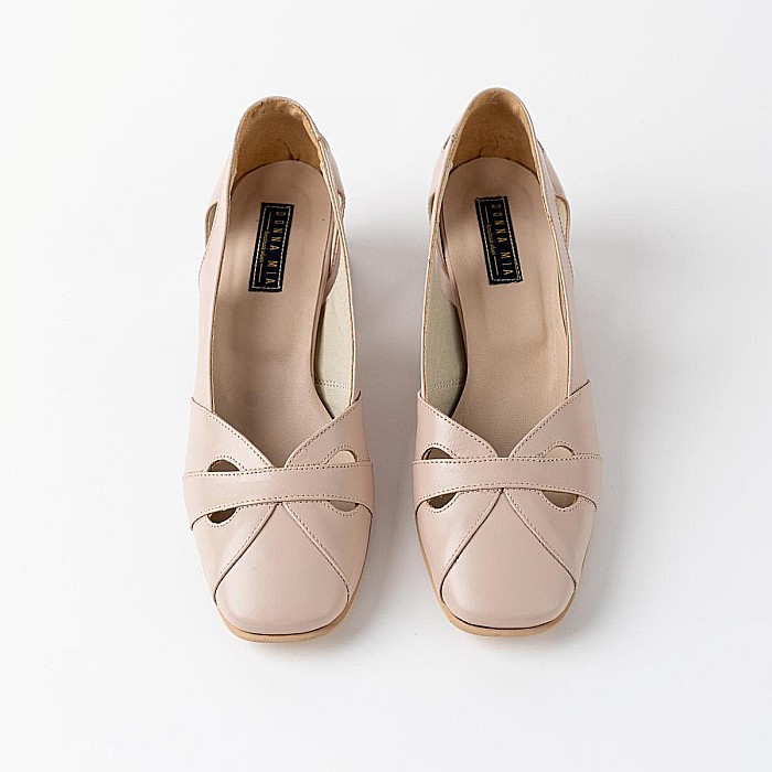 Pantofi eleganti din piele naturala perforata cu toc mediu DM 2539 [5]