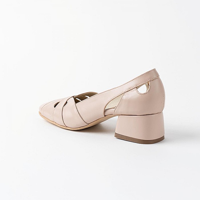 Pantofi eleganti din piele naturala perforata cu toc mediu DM 2539 [3]
