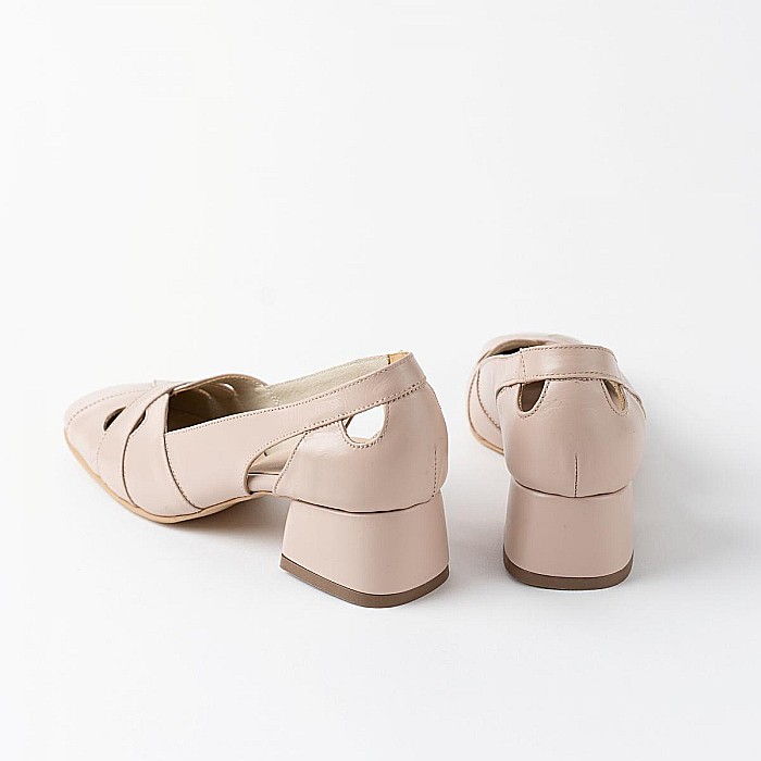 Pantofi eleganti din piele naturala perforata cu toc mediu DM 2539 [6]