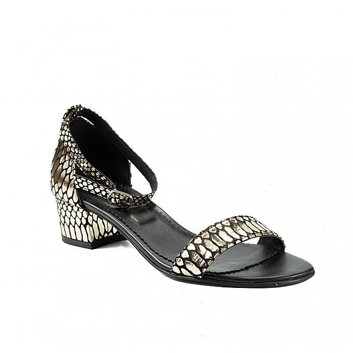 Sandale cu toc mediu si aspect metalic DM 1822 [3]