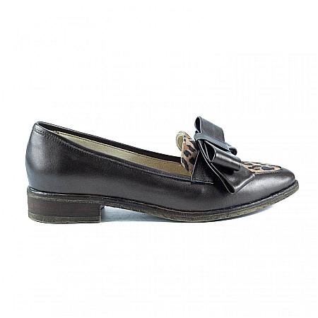 Pantofi cu talpa joasa - Mocasini animal print cu fundita DM2013