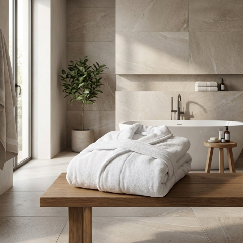 Halat de baie hotelier - Halat de baie unisex alb din bumbac  Victoria Pearl