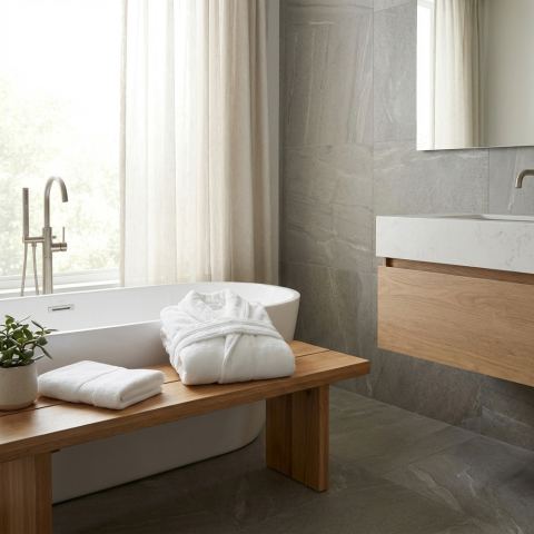 Halat de baie unisex alb din bumbac  Victoria Pearl [1]