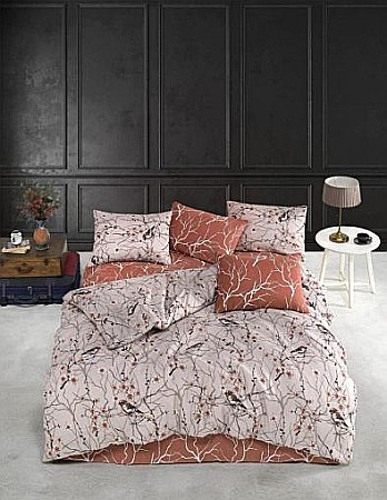 Promotii - Lenjerie de pat dublu classic Begenal Flower Bird culoare maro