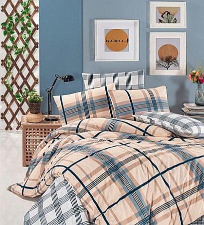 Lenjerii de pat bumbac ranforce - Lenjerie de pat dublu din bumbac ranforce Begenal Wood