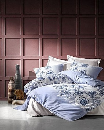 Lenjerii de pat - Lenjerie de pat King bumbac 100% Satin Deluxe Cotton Box Alissa Navy