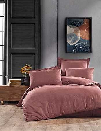 Lenjerii de pat din bumbac - Lenjerie de pat dublu premium King Supreme tesatura jaquard Saheser, Dorian Tile Red