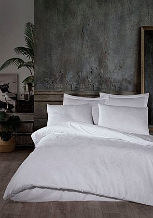 Lenjerii de pat din bumbac - Lenjerie de pat dublu premium King Supreme tesatura jaquard Saheser, Ludano White