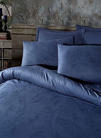 Lenjerii de pat din bumbac - Lenjerie de pat dublu premium King Supreme tesatura jaquard Saheser, Ludano Dark Blue