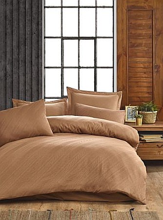 Lenjerii de pat din bumbac - Lenjerie de pat dublu premium King Supreme tesatura jaquard Saheser, Marlon Mustard