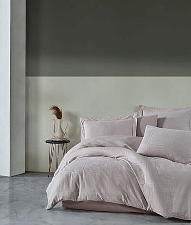 Lenjerii de pat din bumbac - Lenjerie de pat dublu premium King Supreme tesatura jaquard Saheser, Mirella Champagne