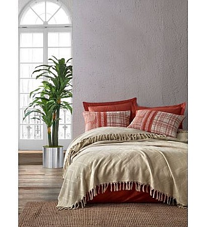 Cuverturi si paturi - Set de pat ( cuvertura, cearsaf si 2 fete de perna)  bumbac 100%, Cotton Box Rosanna Cream