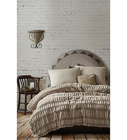 Bumbac - Cuvertura de pat dublu bumbac 100% model creponat,  Saheser Apollo Beige