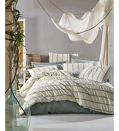 Lenjerii de pat din bumbac - Lenjerie de pat dublu premium King Supreme din in model natural, Saheser, Odiva V2 Grey