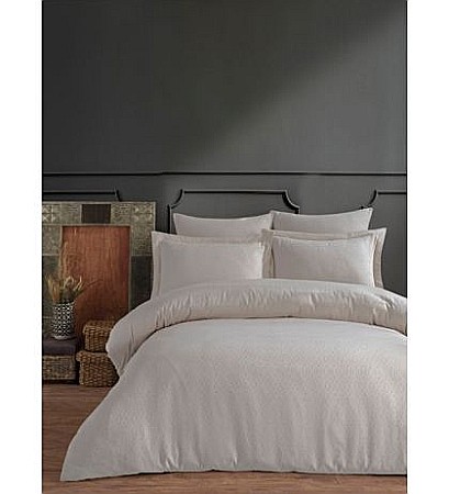 Lenjerii de pat tesatura Jacquard - Lenjerie de pat dublu 100% Bumbac Satinat tesatura jacquard Limasso, Catena Cream