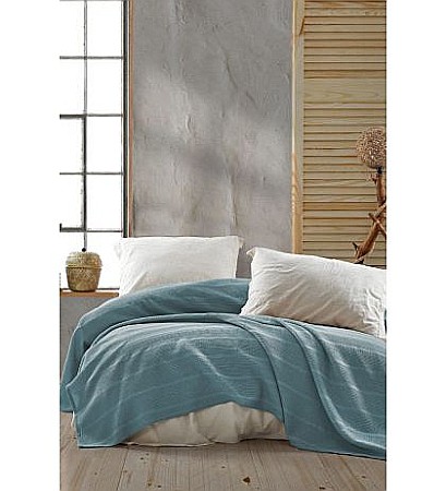 Cuverturi si paturi - Cuvertura de pat dublu bumbac 100%  Viaden Home Leona - Turquoise
