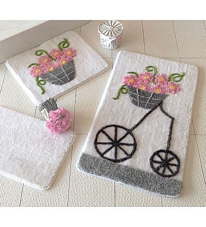 Covorase si seturi de covoare pentru baie - Set covorase de baie 3 piese Alessia Alaçatı - Pink