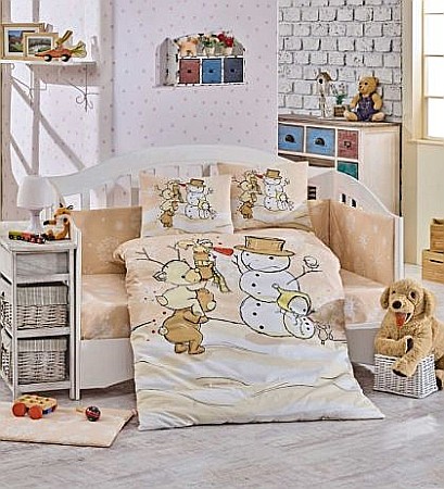 Lenjerii pat copii - Set lenjerie de patut pentru copii, bumbac poplin, 100 x 150, Hobby, Snowball Beige