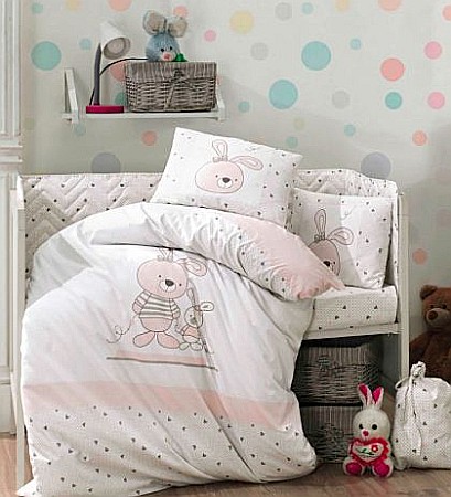 Lenjerii pat copii - Set lenjerie de patut pentru copii,  bumbac poplin, 100 x 150, Hobby, Elina Pink