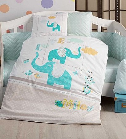 Lenjerii pat copii - Set lenjerie de patut , bumbac poplin, 100 x 150,  Hobby, Preety - Turquoise