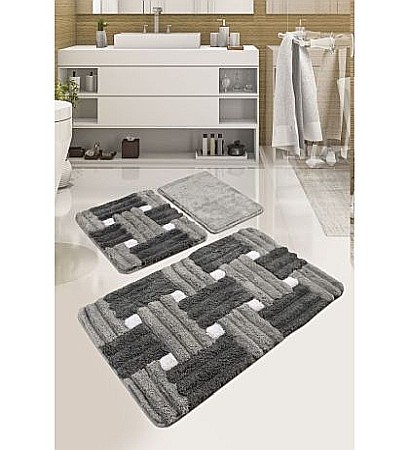 Covorase si seturi de covoare pentru baie - Set covorase de baie 3 piese Chilai Home  Piazza Grey