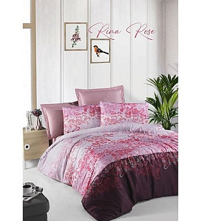 Lenjerii pat dublu 6 piese - Lenjerie de pat dublu bumbac 100% Satin Deluxe Victoria, Rina Rose