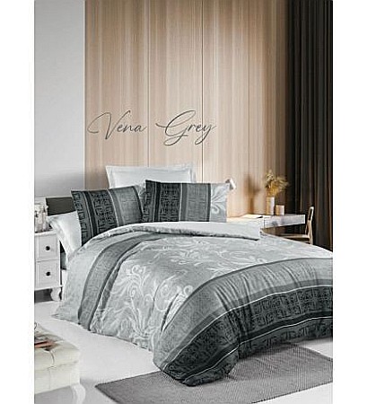 Lenjerii pat dublu 6 piese - Lenjerie de pat dublu bumbac 100% Satin Deluxe Victoria Vena Grey