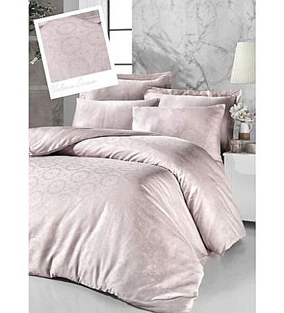 Lenjerii de pat tesatura Jacquard - Lenjerie de pat dublu bumbac 100% Jacquard Satin Deluxe Victoria Valeria Cream