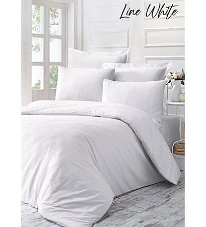Lenjerii pat dublu 6 piese - Lenjerie de pat dublu bumbac 100% Exclusive Satin Deluxe Victoria Line White