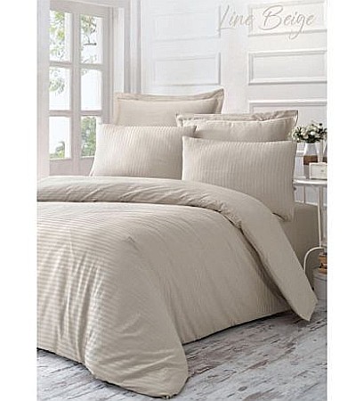 Lenjerii pat dublu 6 piese - Lenjerie de pat dublu bumbac 100% Exclusive Satin Deluxe Victoria Line Beige